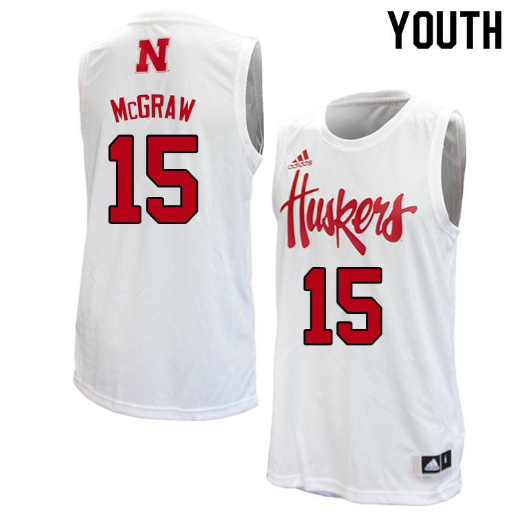 Youth #15 Chris McGraw Nebraska Cornhuskers College Basketball Jerseys Sale-White
